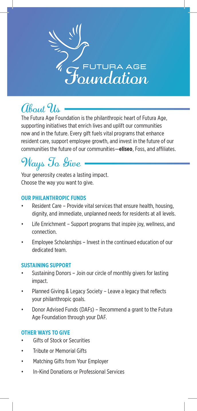 Futura Age Foundation rack card